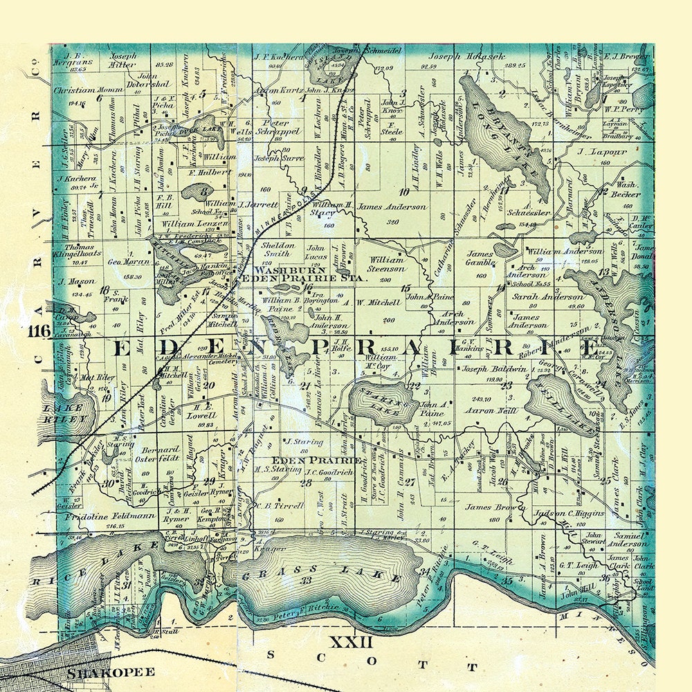 1879 Township Map of Eden Prairie Hennepin County Minnesota