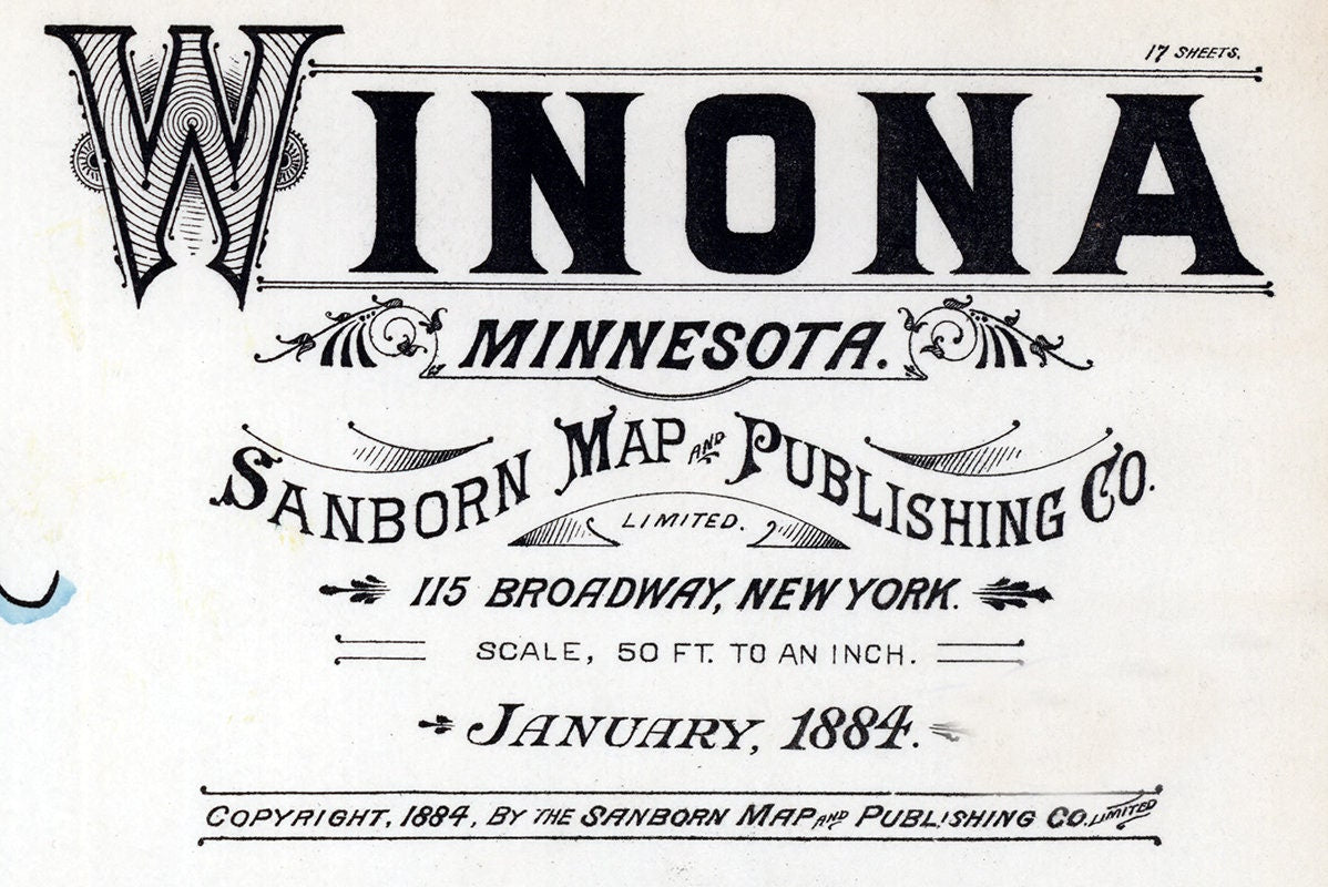 1884 Town Map of Winona Winona County Minnesota