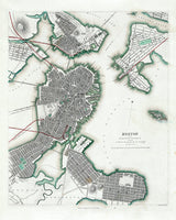 1853 Map of Boston Charlestown and Roxbury Massachusetts