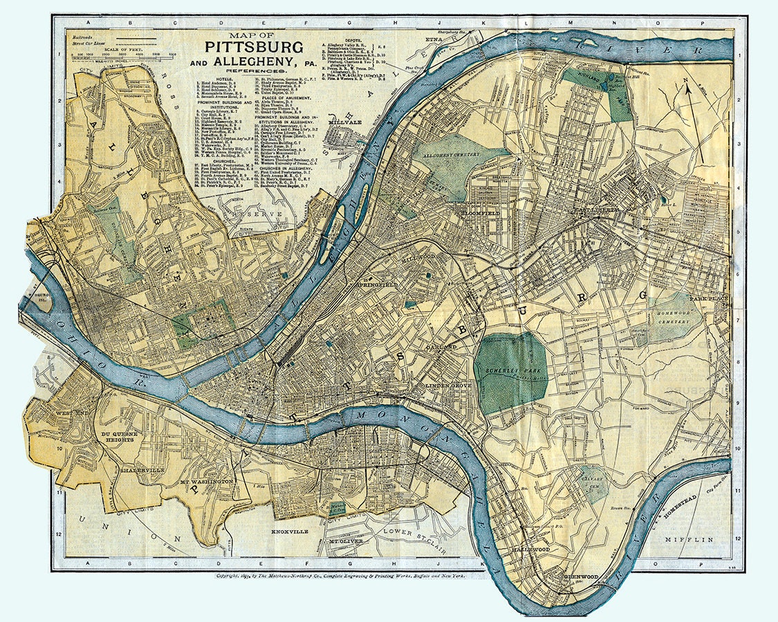 1895 Map of Pittsburg Allegheny County Pennsylvania