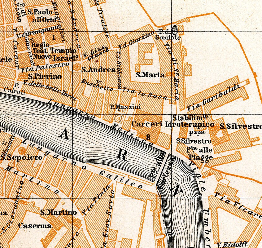 1910 Map of Pisa Italy By Baedeker