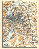 1910 Map of Rome Italy and Environs by Baedeker