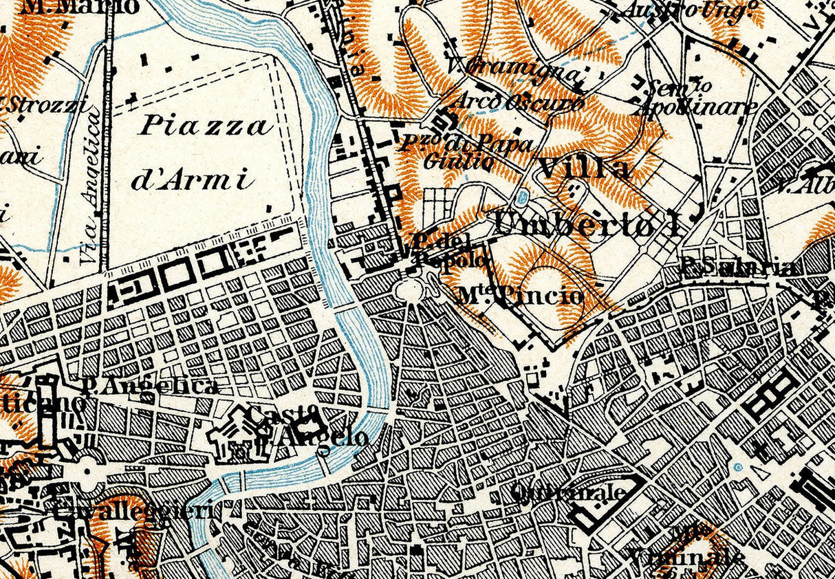1910 Map of Rome Italy and Environs by Baedeker