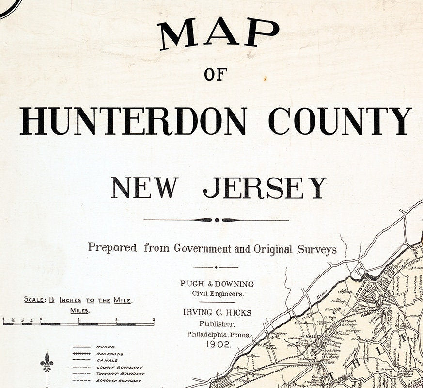 1902 Map of Hunterdon County New Jersey