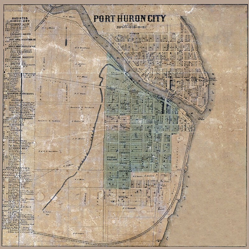 1859 Map of Port Huron City St Clair County Michigan