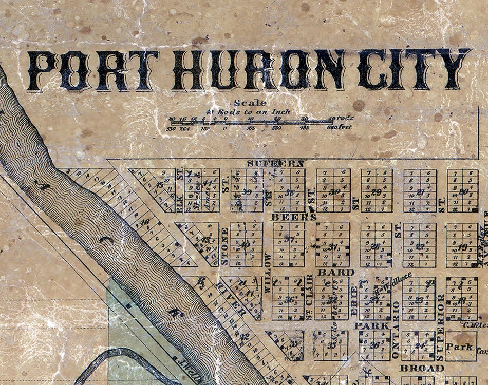 1859 Map of Port Huron City St Clair County Michigan