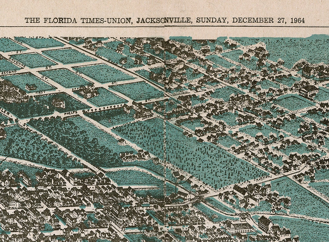 1876 Panoramic Map of Jacksonville Duval County Florida