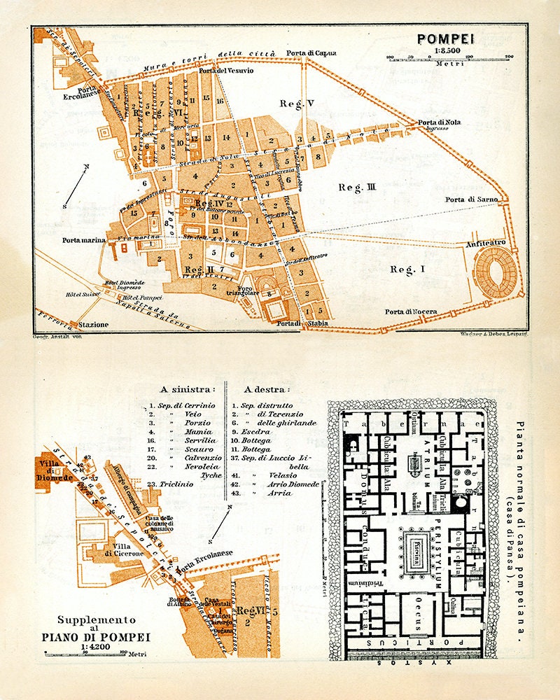 1910 Map of Pompei Italy by Baedeker