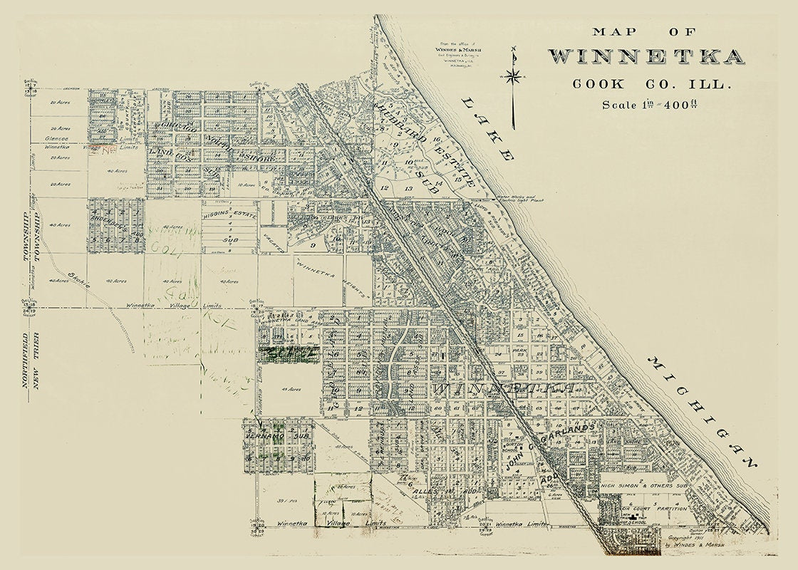 1911 Map of Winnetka Cook County Illinois