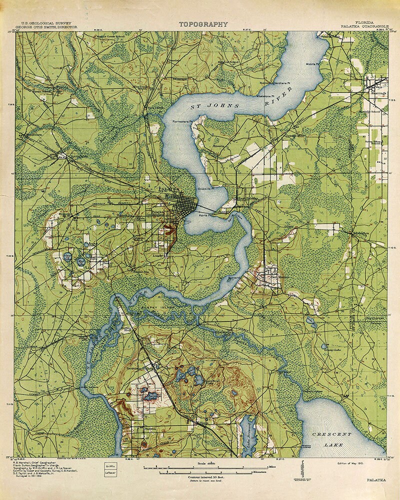 1915 Topo Map of Palatka Florida Quadrangle