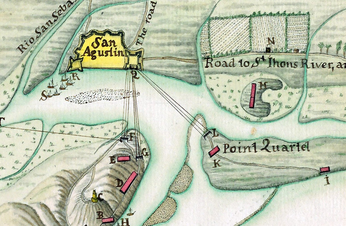 1744 Plan Map of Saint Augustine Florida Anastasia Island Matanzas Inlet