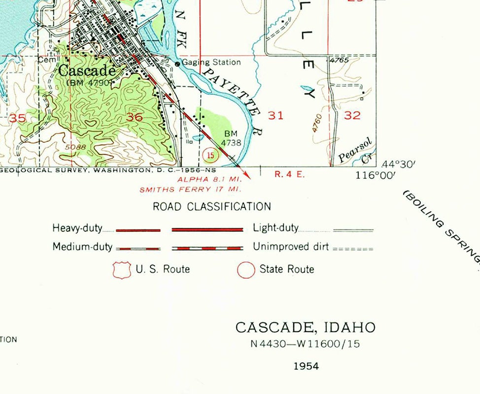 1954 Topo Map of Cascade Idaho Quadrangle