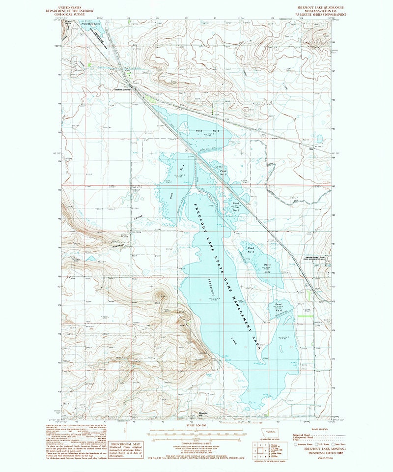 1987 Topo Map of Freezeout Lake Montana Quadrangle