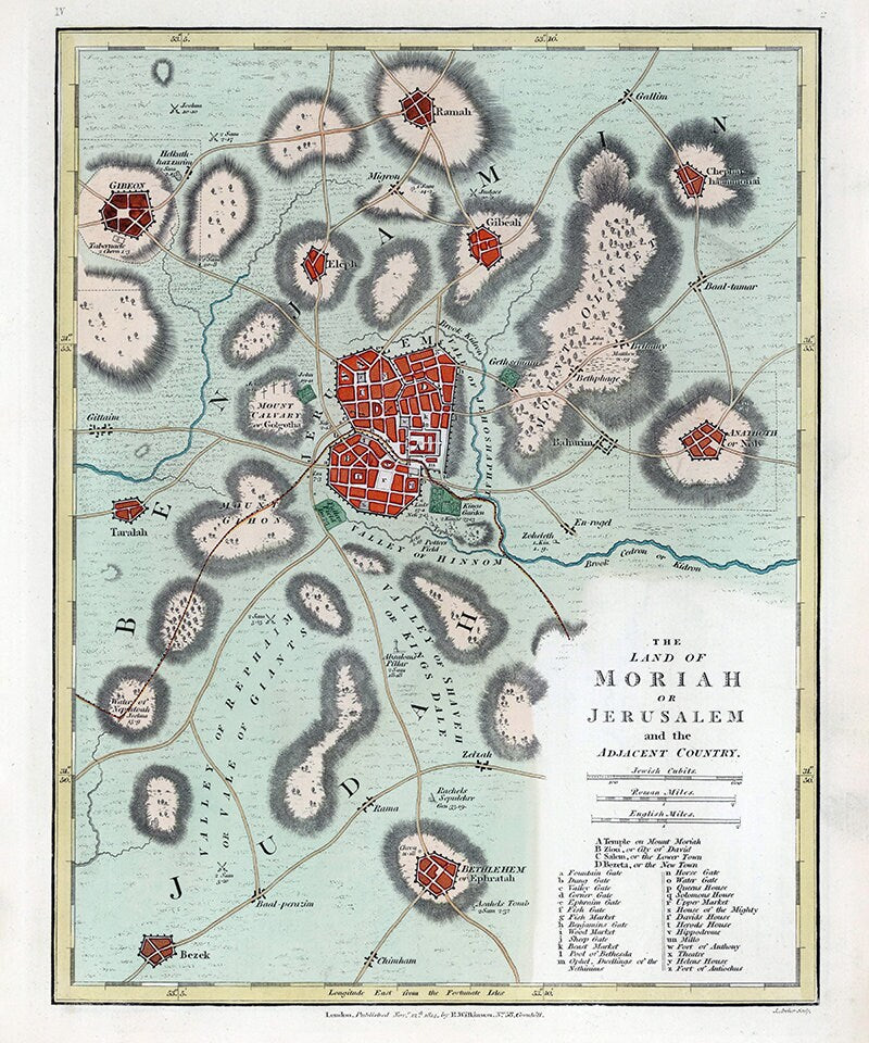 1819 Map of Jerusalem or Moriah the Holy Lands