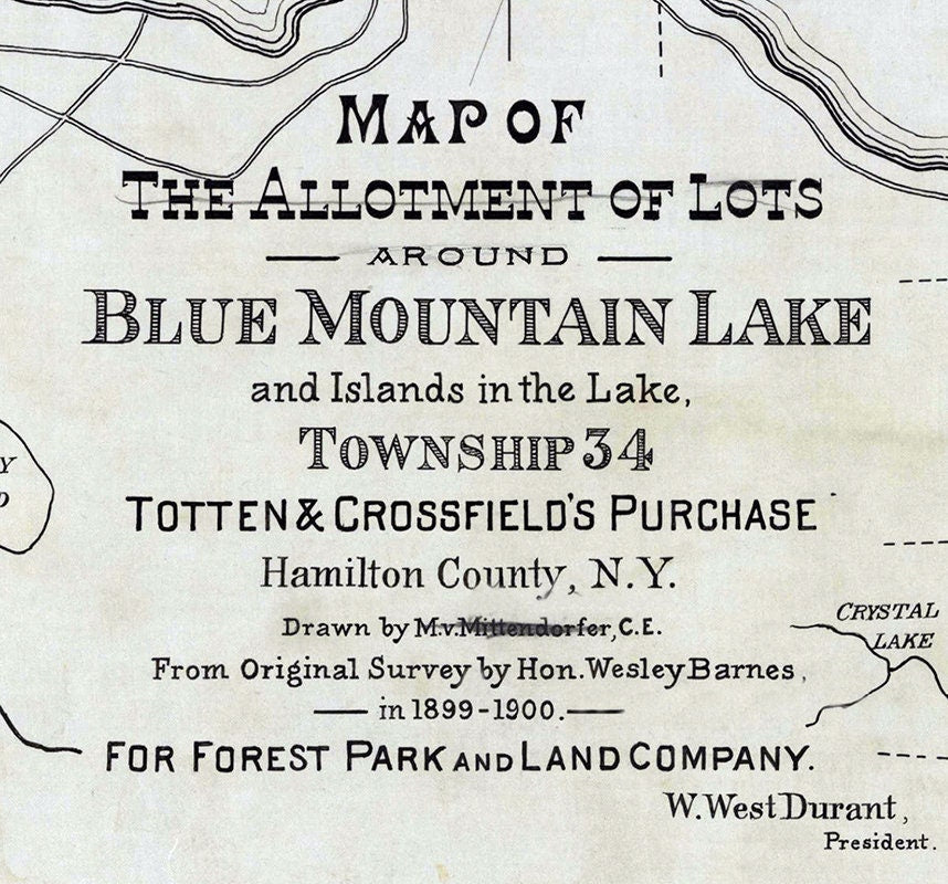1900 Map of Blue Mountain Lake Hamilton County New York