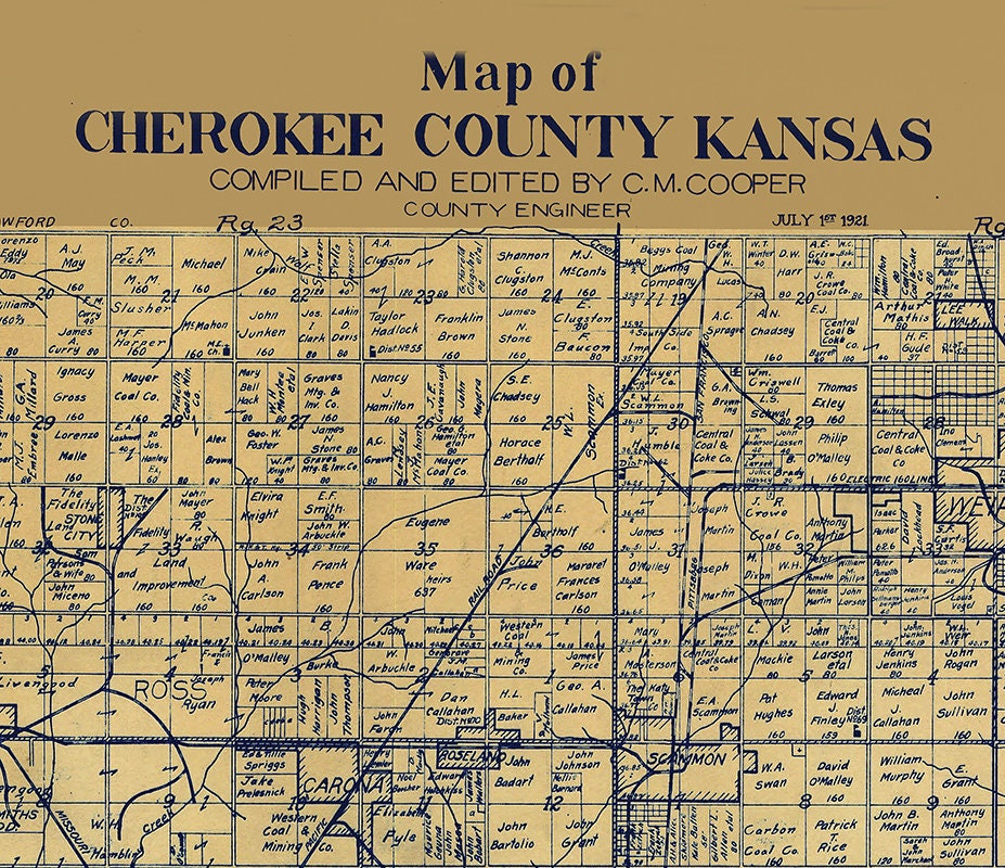 1921 Farm Line Map of Cherokee County Kansas