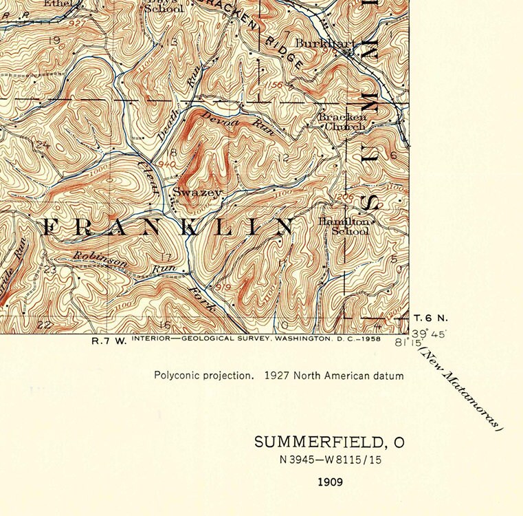 1909 Topo Map of Summerfield Ohio Senecaville Reservoir