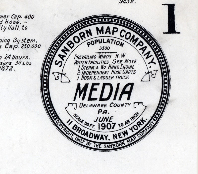 1907 Town Map of Media Delaware County Pennsylvania