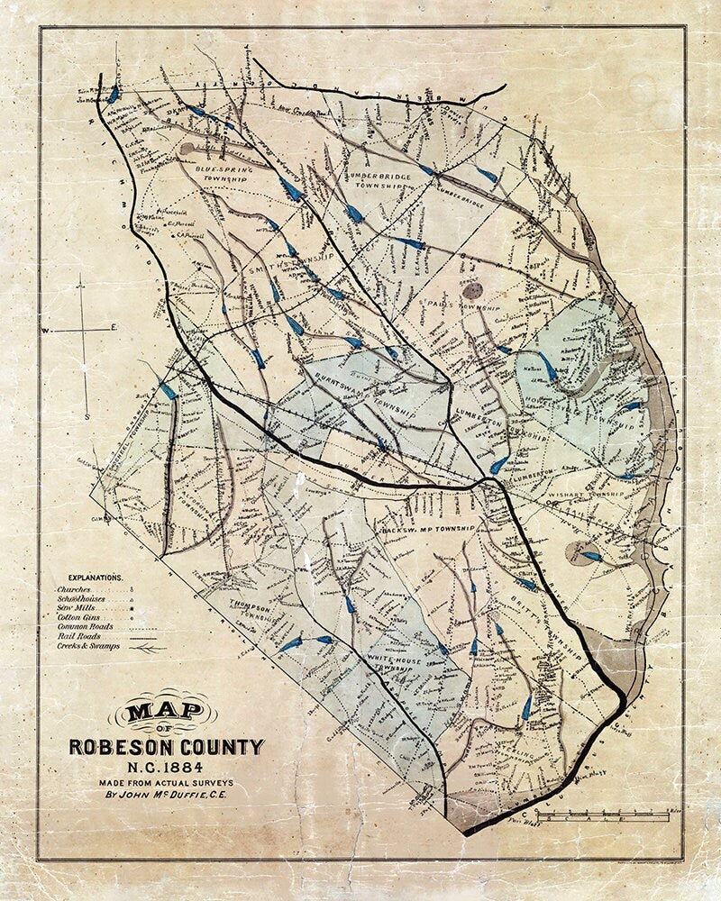 1884 Map of Robeson County North Carolina