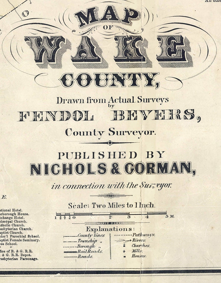 1871 Map of Wake County North Carolina