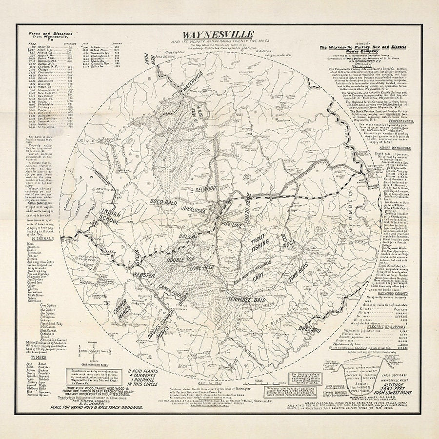 1905 Map of Waynesville North Carolina