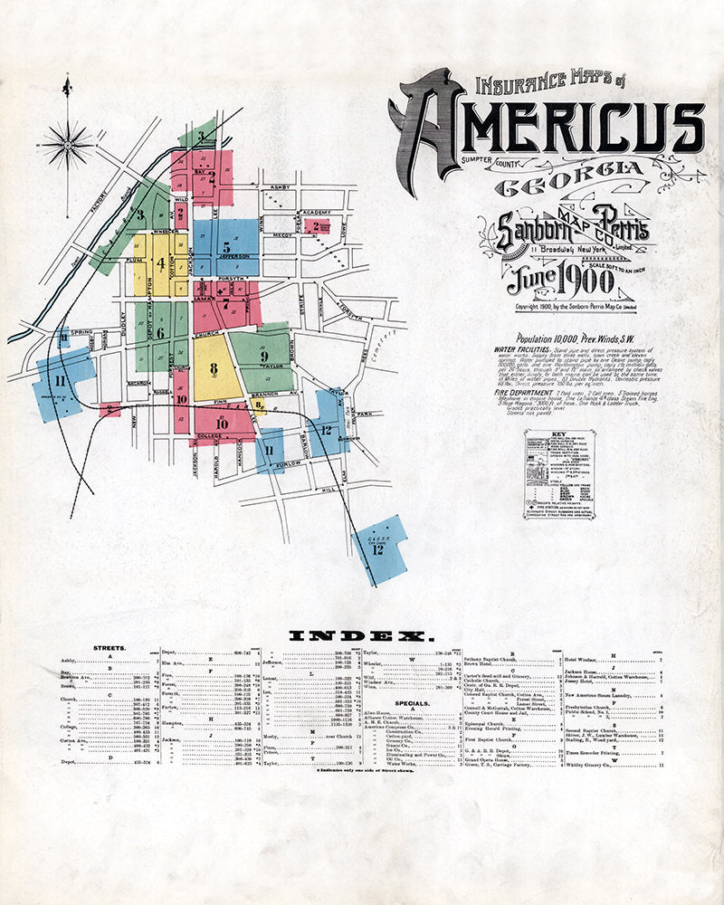 1900 Town Map of Americus Sumter County Georgia