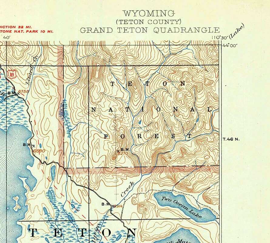 1899 Topo Map of Grand Teton Wyoming Quadrangle Jackson Lake