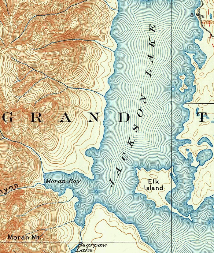 1899 Topo Map of Grand Teton Wyoming Quadrangle Jackson Lake