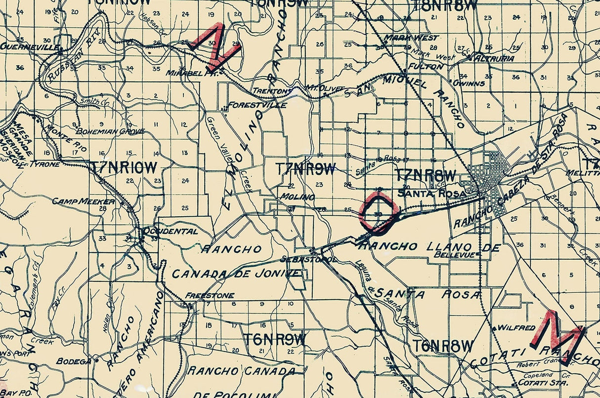 1908 Map of Sonoma and Marin County California
