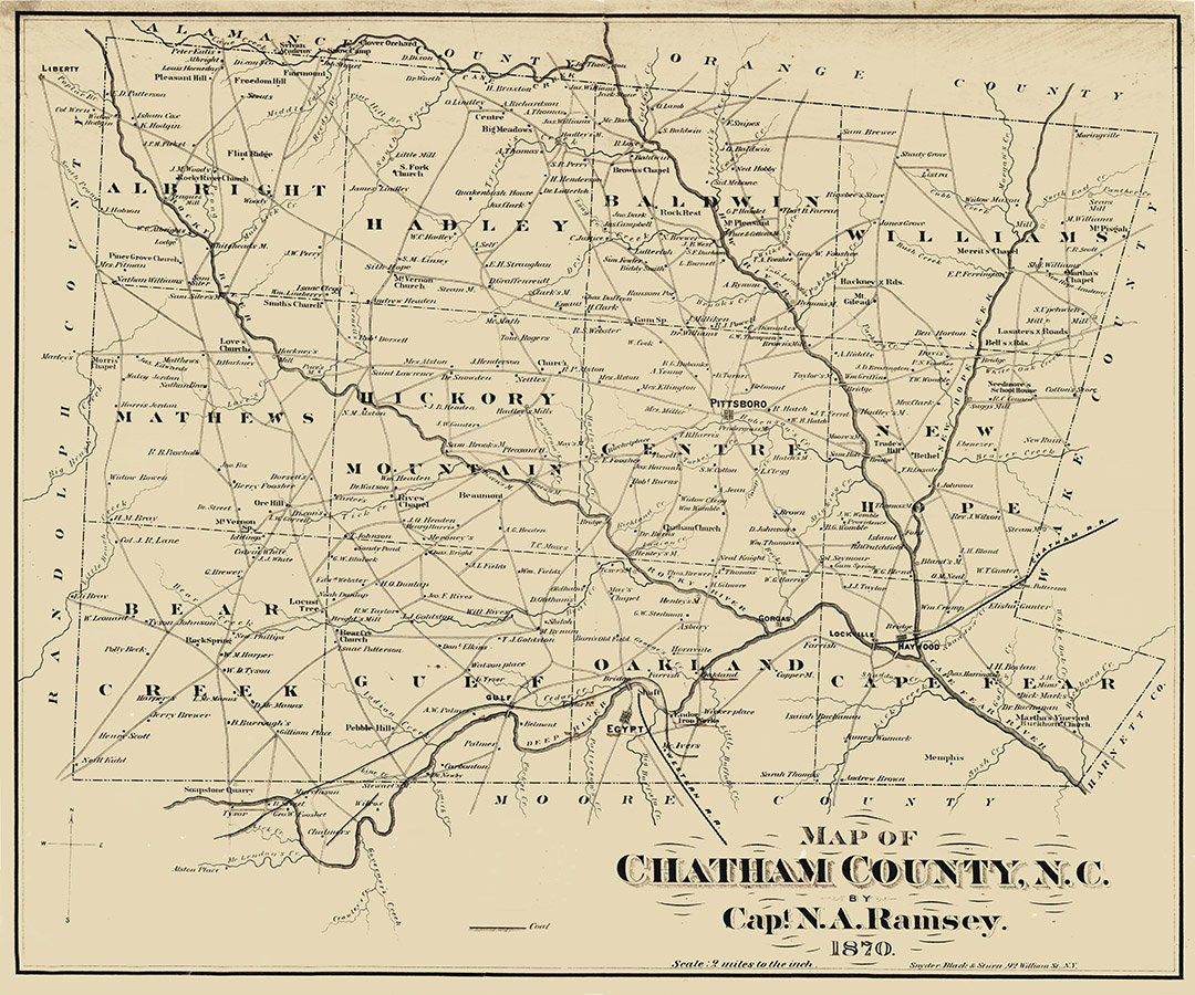 1870 Map of Chatham County North Carolina