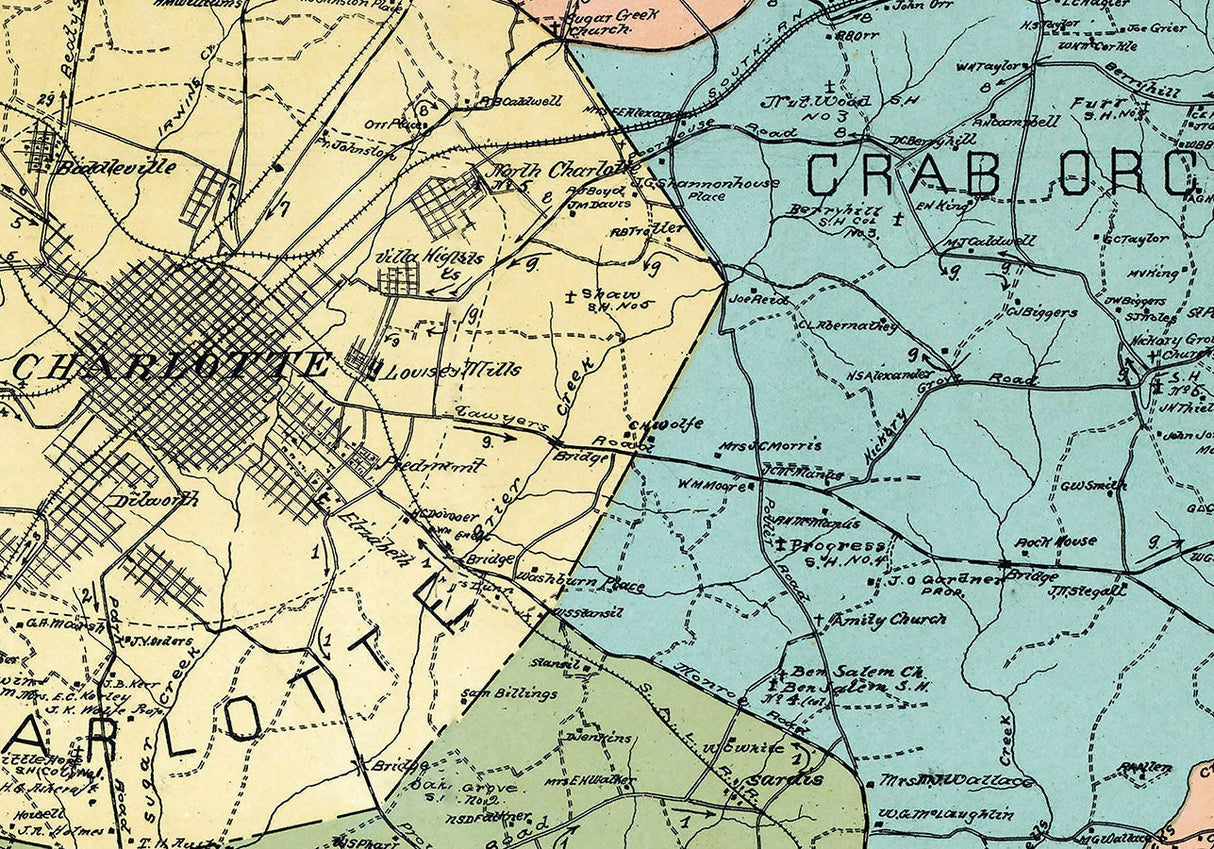 1911 Map of Mechlenburg County North Carolina