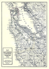 1908 Map of San Francisco and San Mateo County California