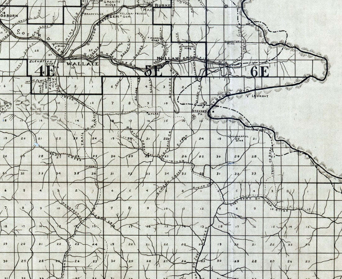 1907 Map of Shoshone County Idaho