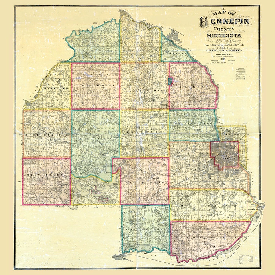 1879 Map of Hennepin County Minnesota