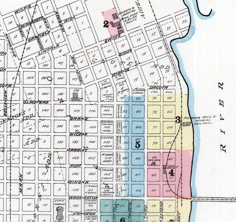 1884 Town Map of Winona Winona County Minnesota
