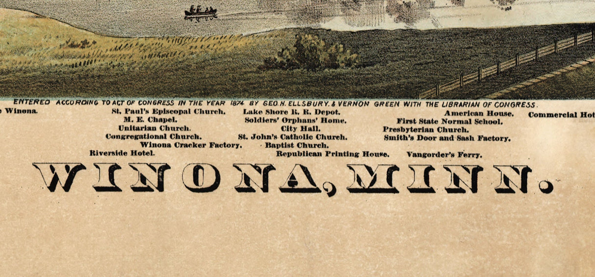 1874 Panoramic Map of Winona Minnesota