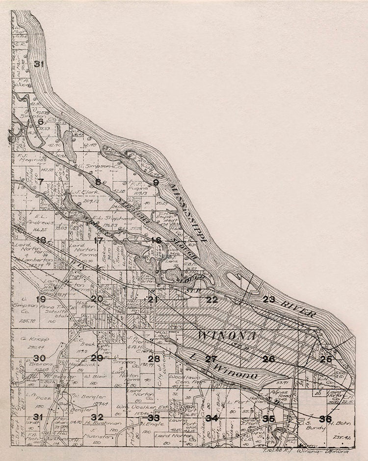1916 Map of Winona Minnesota