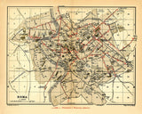 1910 Map of Rome Italy Showing Electric Tramways by Baedeker