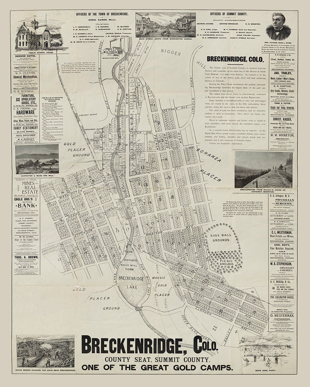 1905 Map of Beckenridge Summit County Colorado