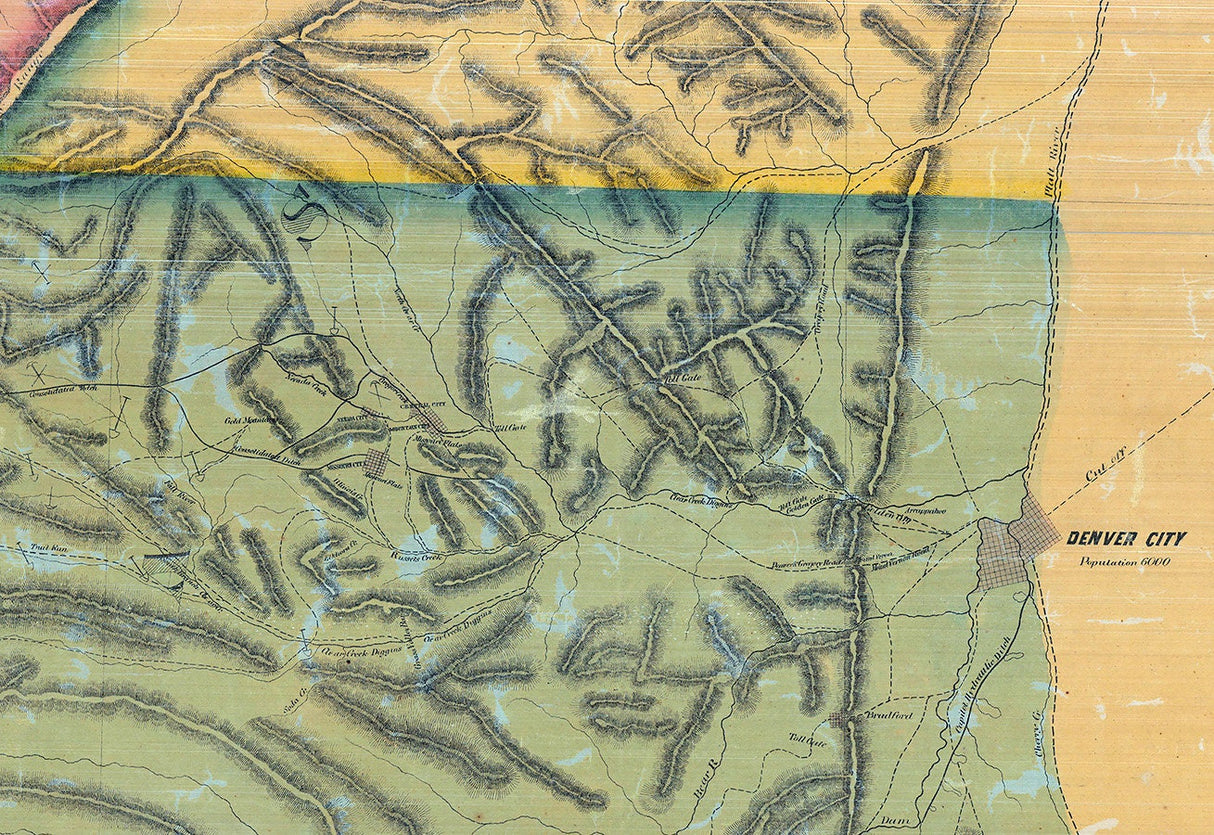 1861 Map of the Rocky Mountain Gold Regions Colorado