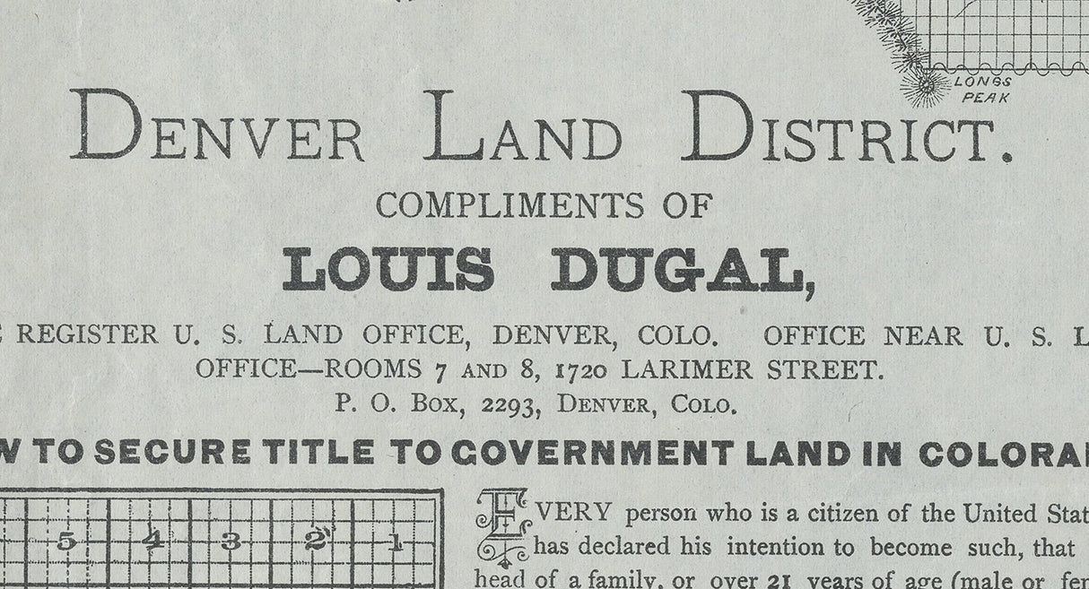 1889 Map of the Denver Land District Colorado