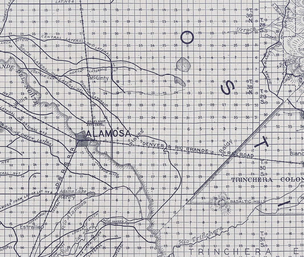 1908 Map of The San Luis Valley Alamosa County Colorado