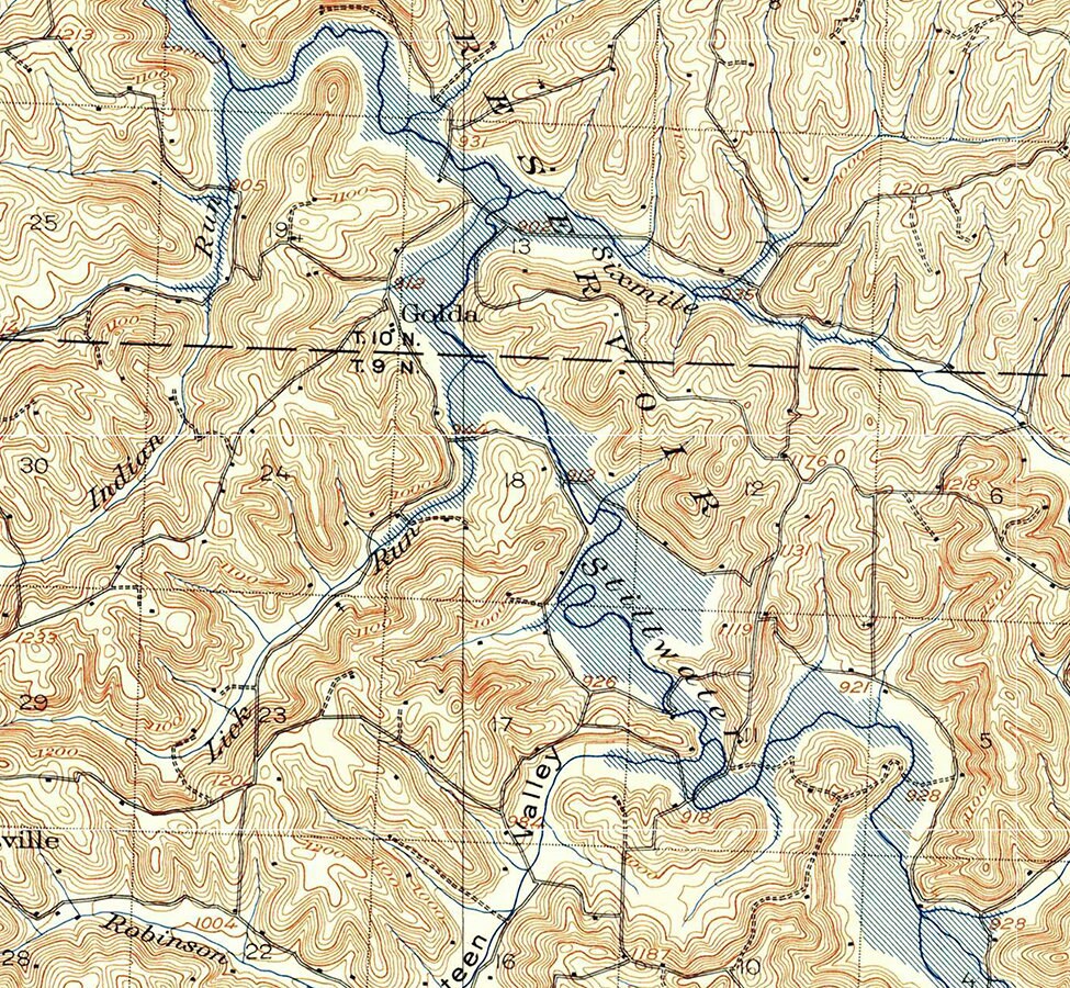 1903 Topo Map of Flushing Ohio Piedmont Reservoir