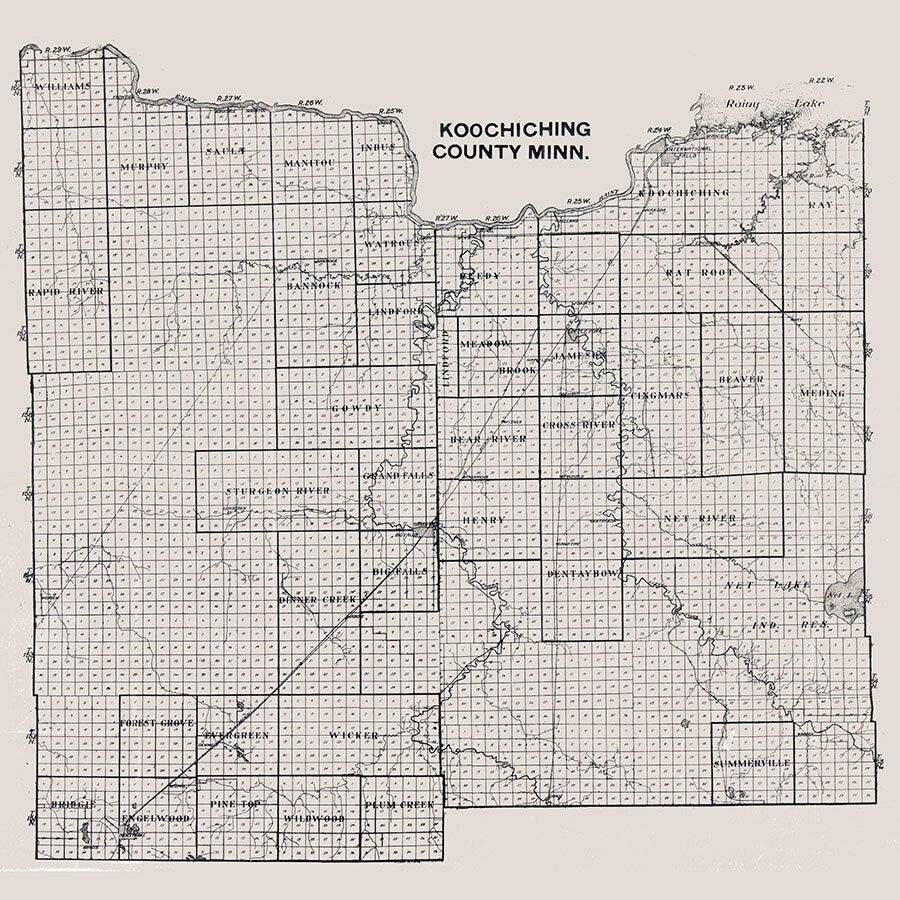 1910 Map of Koochiching County Minnesota