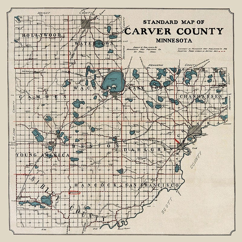 1913 Map of Carver County Minnesota