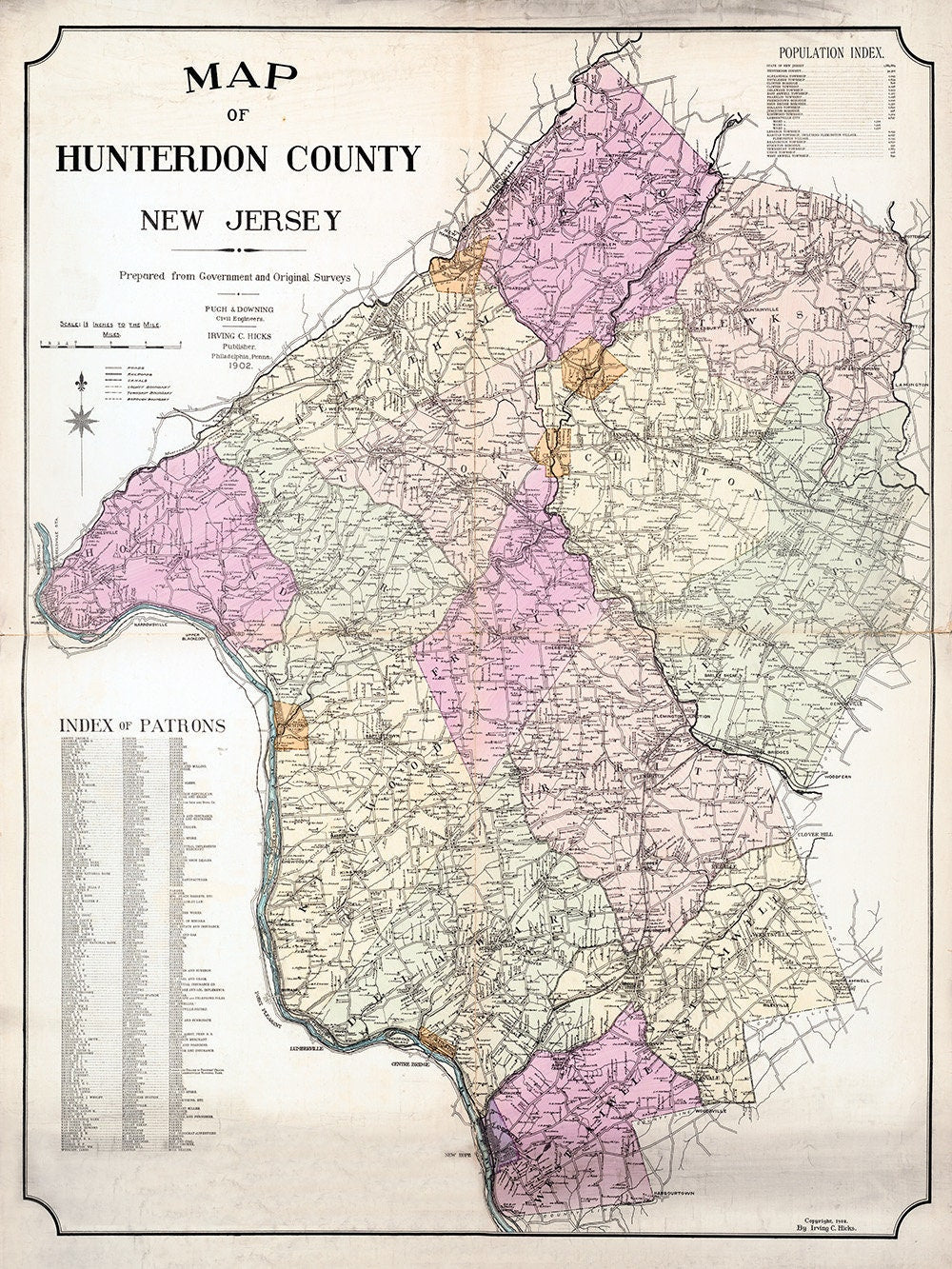 1902 Map of Hunterdon County New Jersey
