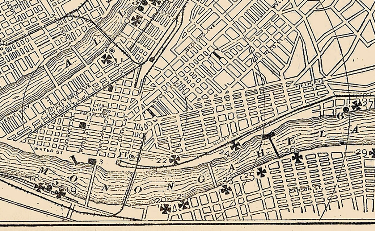 1879 Map of Pittsburgh Pennsylvania Furnaces Mills Steel Works