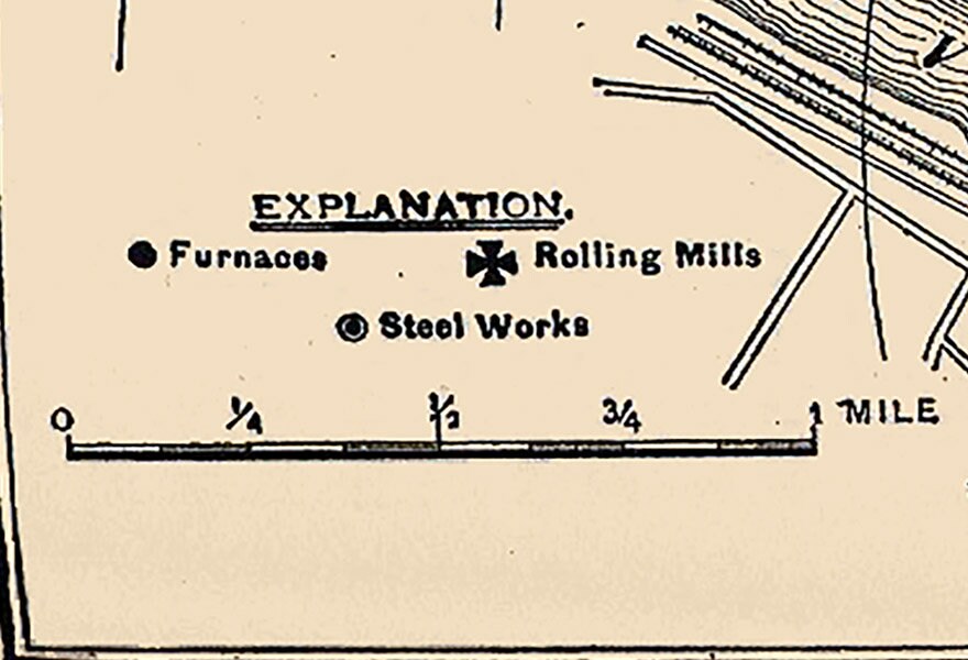 1879 Map of Pittsburgh Pennsylvania Furnaces Mills Steel Works