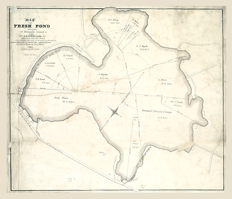 1841 Map of Fresh Pond Cambridge Massachusetts