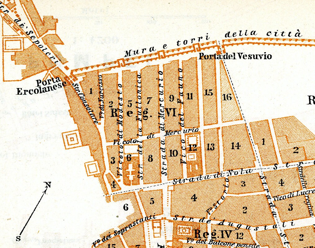 1910 Map of Pompei Italy by Baedeker